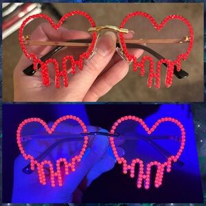 Heart Shaped Drip Sunglasses with Blacklight Reactive Red Accents